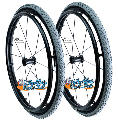 24" x 1" Sentinel 12 Spoke Wheel With Primo All Terrain Tires. SOLD AS PAIR